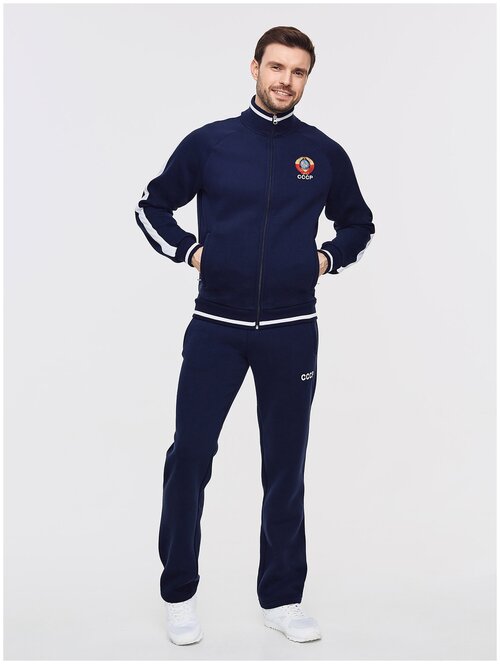 Костюм Addic, олимпийка и брюки, повседневный стиль, прямой силуэт, размер 48, синий