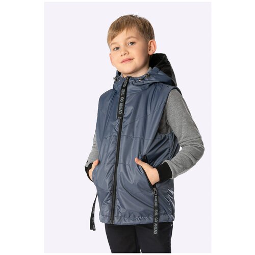 фото Жилет шалуны демисезонный, карманы, капюшон, размер 34, 134, зеленый