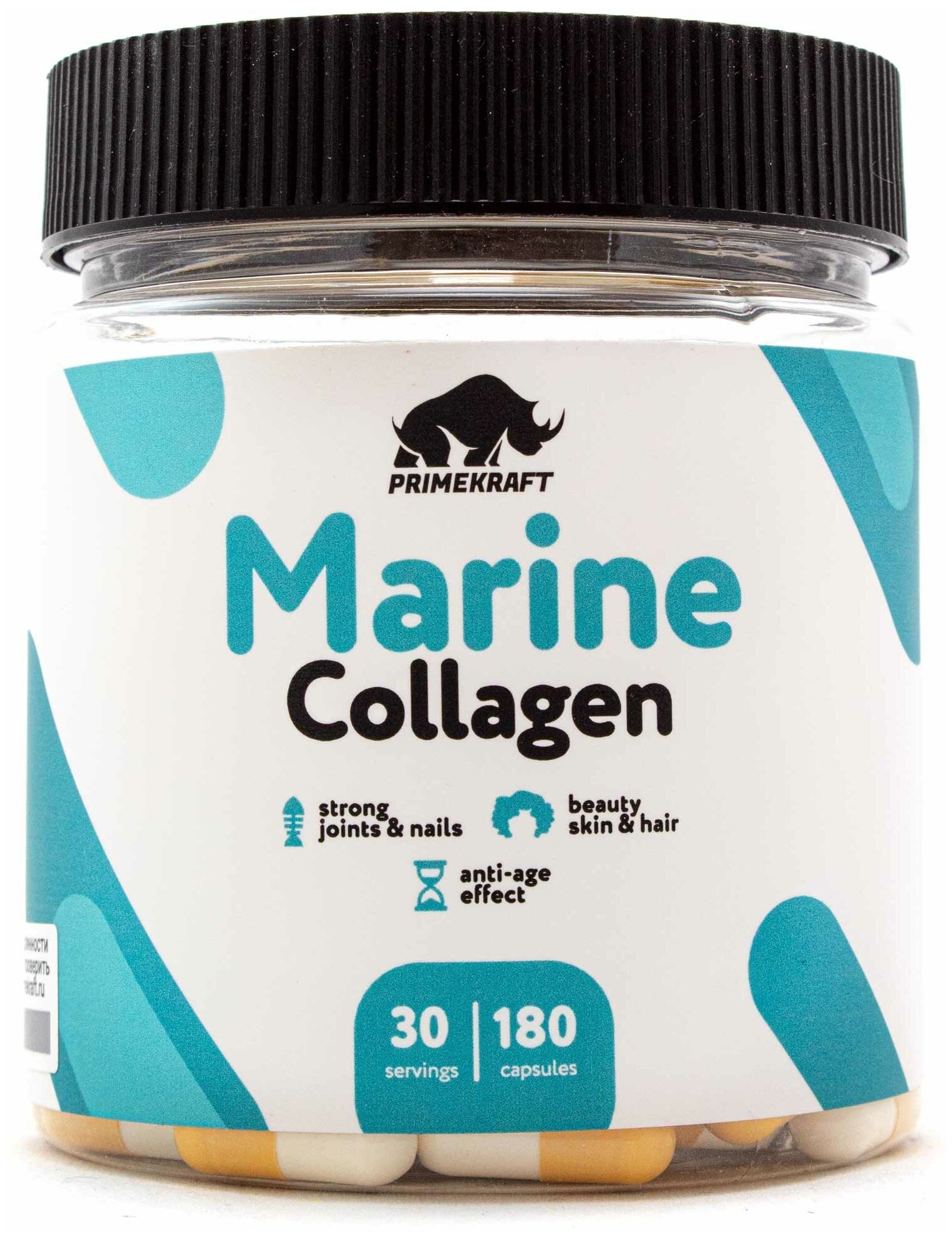 Коллаген рыбий в капсулах 1 и 3 типа PRIMEKRAFT / Рыбный / Пептиды (Hydrolyzed marine collagen peptides) Натуральный, без добавок, 180 капсул