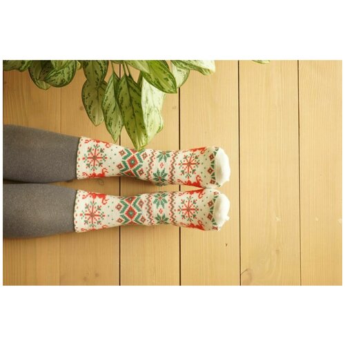 фото Носки шерстянки, размер 35/38, красный, зеленый, белый