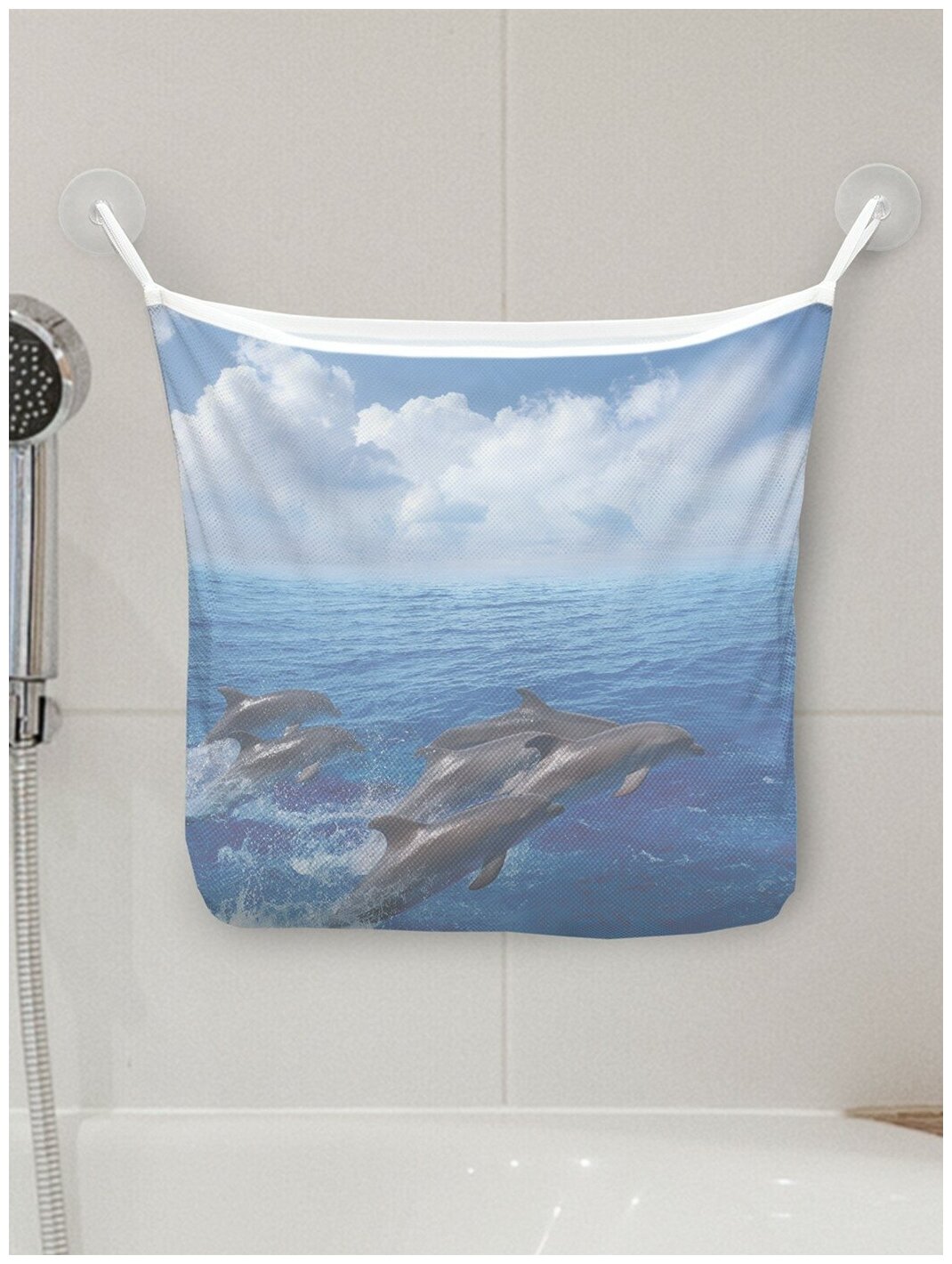Органайзер для ванной - Сетка настенная JoyArty на присосках для игрушек "Прыгающие дельфины", 39x33 см
