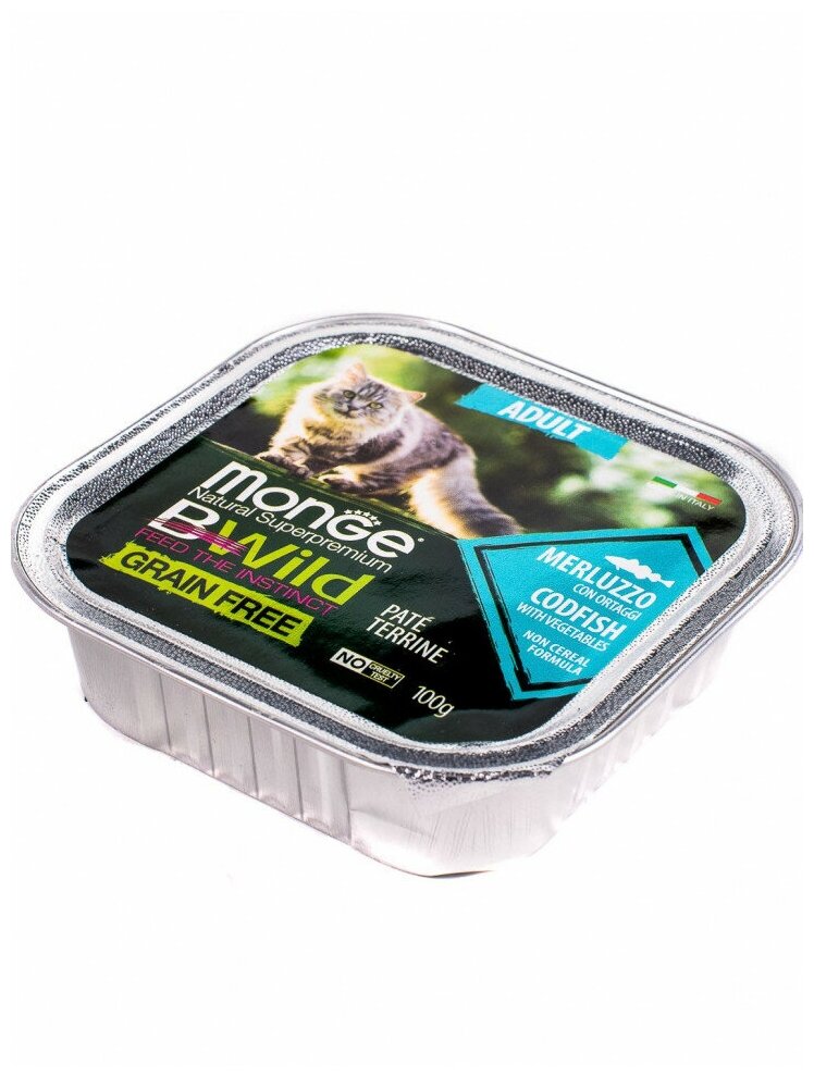 Monge Cat BWild GRAIN FREE беззерновые консервы из трески с овощами для взрослых кошек 100г - фотография № 10