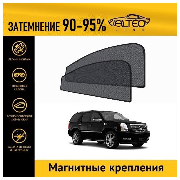 Каркасные автошторки ALTEO PREMIUM на Cadillac Escalade 3 (2006-2015) джип 5d на передние двери на магнитах с затемнением 90-95%/каркасные автошторки Cadillac Escalade 3 джип 5d/солнцезащитный экран/шторки в авто/шторки в машину