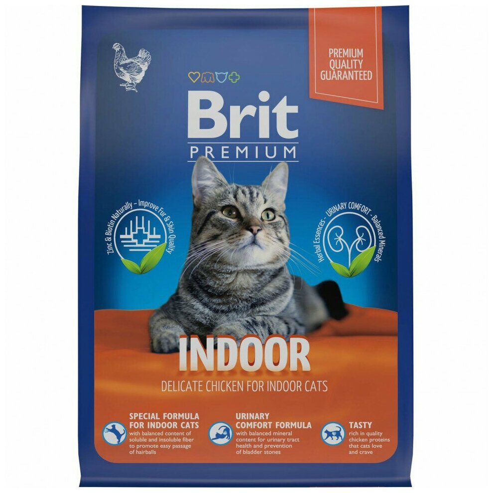 Полнорационный сухой корм Brit Premium Cat Indoor с курицей для кошек дом. содержания 0,4 кг - фотография № 5