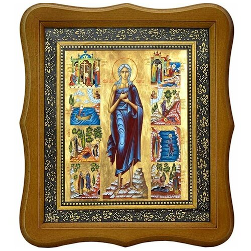 Мария Египетская Преподобная с житием. Икона на холсте.