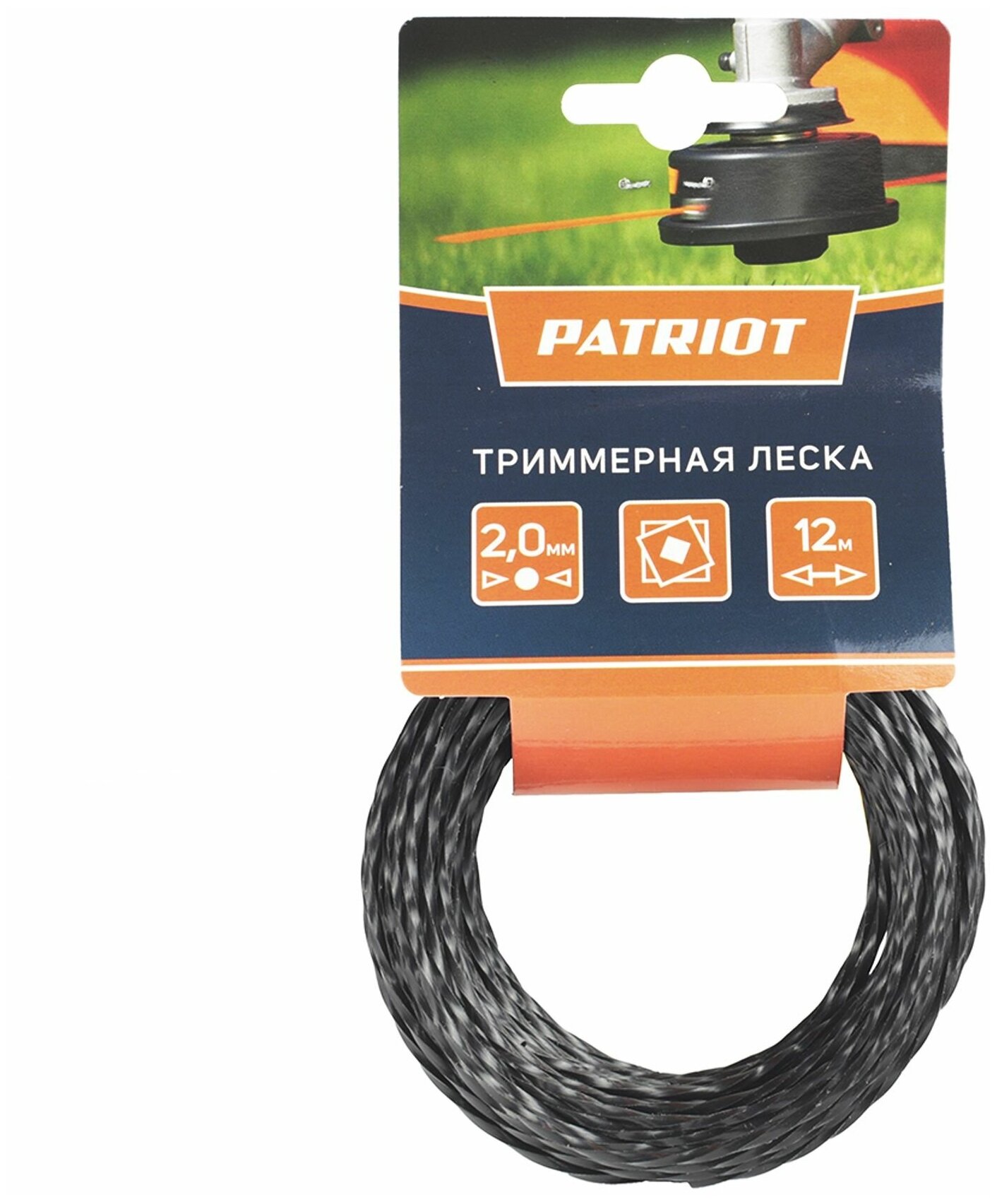 Леска для садового триммера PATRIOT D 20 мм L 12 м скрученный квадрат 200-12-5