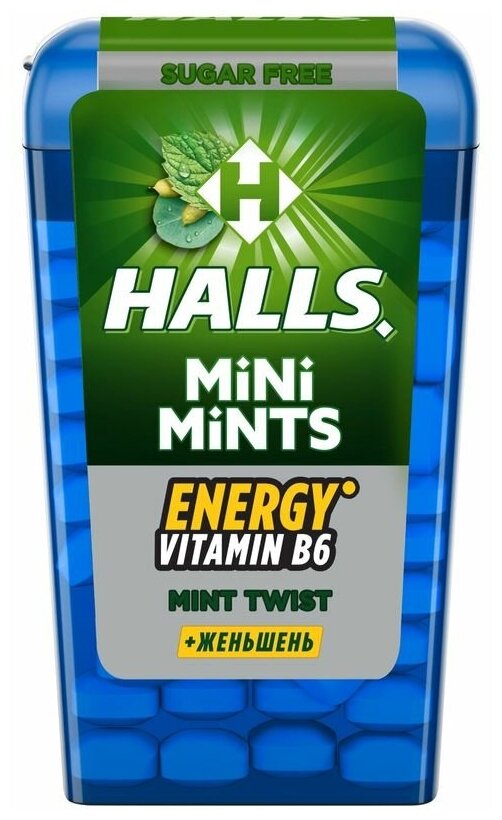 HALLS Mini Mints TWIST витамин B6 женьшень мята ментол 12.5г Набор 12шт - фотография № 5