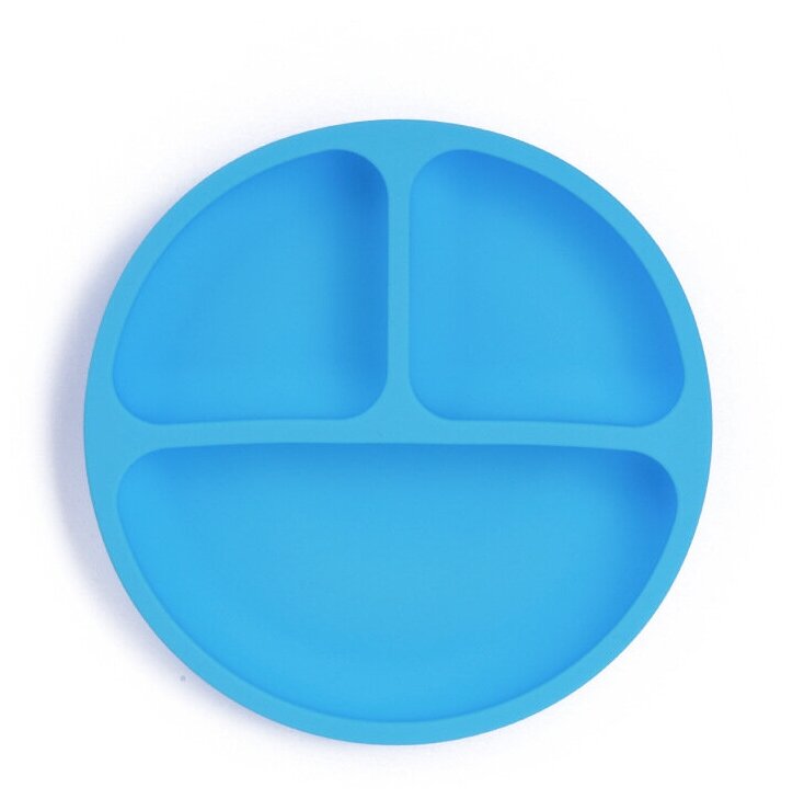 Силиконовая тарелка с присоской детская с 3 секциями. Цвет: Голубой