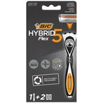 Бритвенный станок мужской BIC Hybrid 5 Flex, 1 ручка, 2 сменные кассеты - изображение