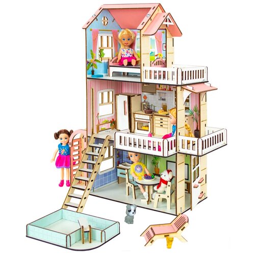 Деревянный кукольный домик с мебелью кукольный домик с мебелью деревянный 9 предметов