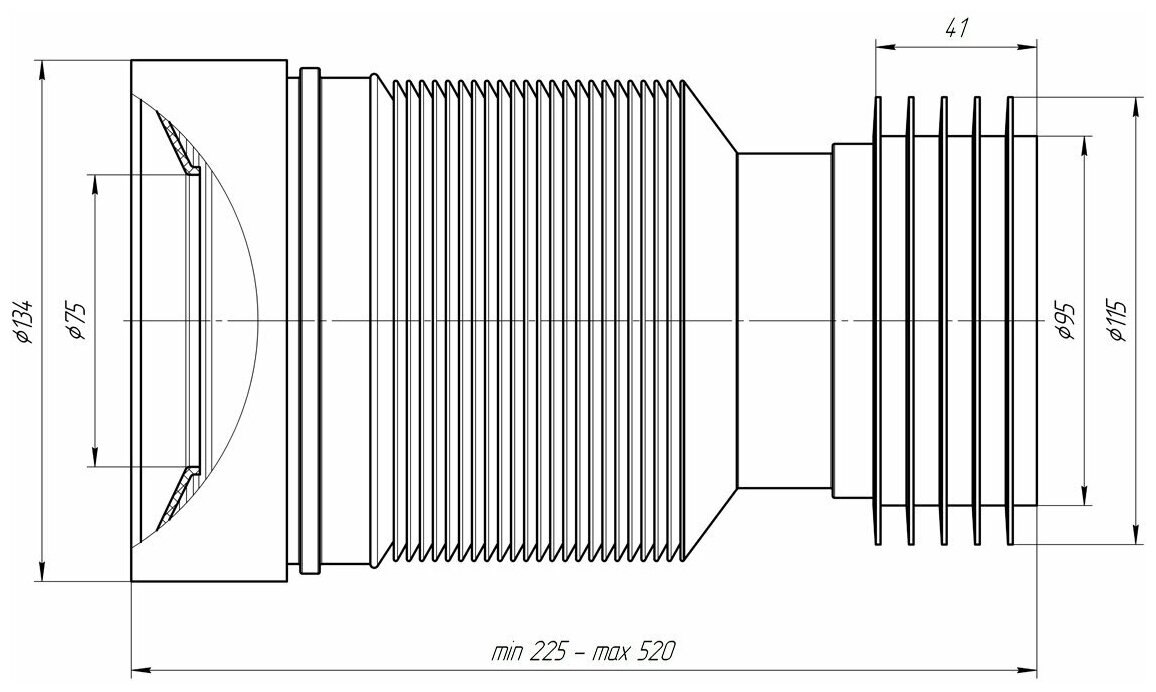 Гофра для унитаза АНИ пласт K828R, L 225-520 мм для подключения к пластиковым и чугунным канализационным трубам - фотография № 2