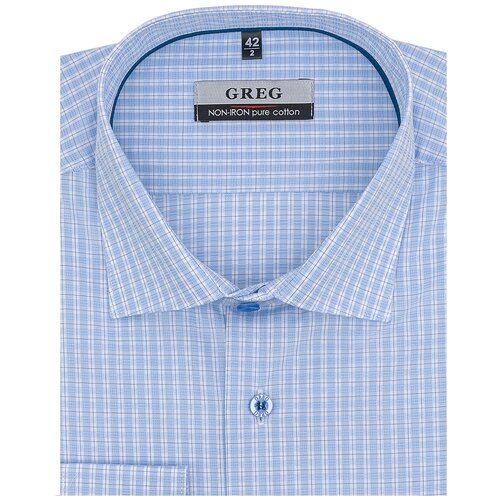 фото Рубашка мужская длинный рукав greg 215/111/7239/1p, прямой силуэт / сlassic fit, цвет голубой, рост 174-184, размер ворота 42