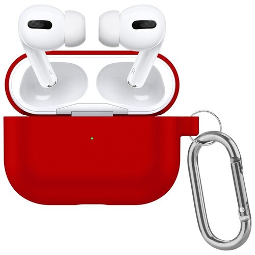 Чехол силиконовый для Airpods Pro , красный, с карабином