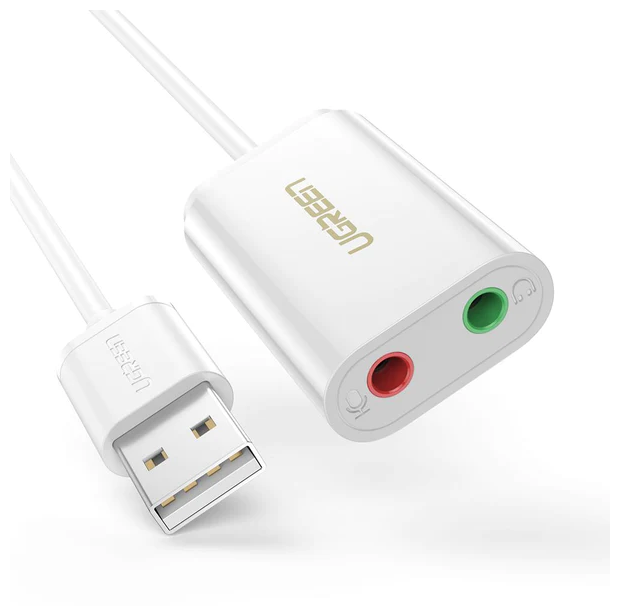Аудиоадаптер Ugreen USB A 2.0 - AUX Jack 3.5 мм (f), цвет белый (30143)