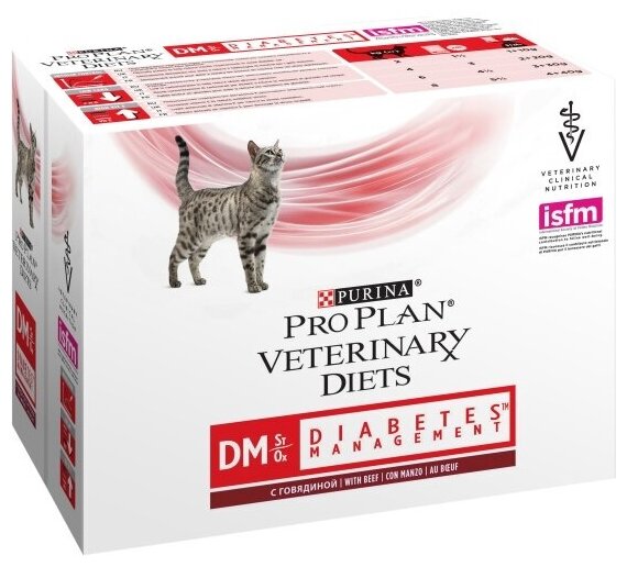 Влажный корм для кошек Pro Plan Veterinary Diets DM ST/OX DIABETES MANAGEMENT при диабете с говядиной 85 г х 10 шт.