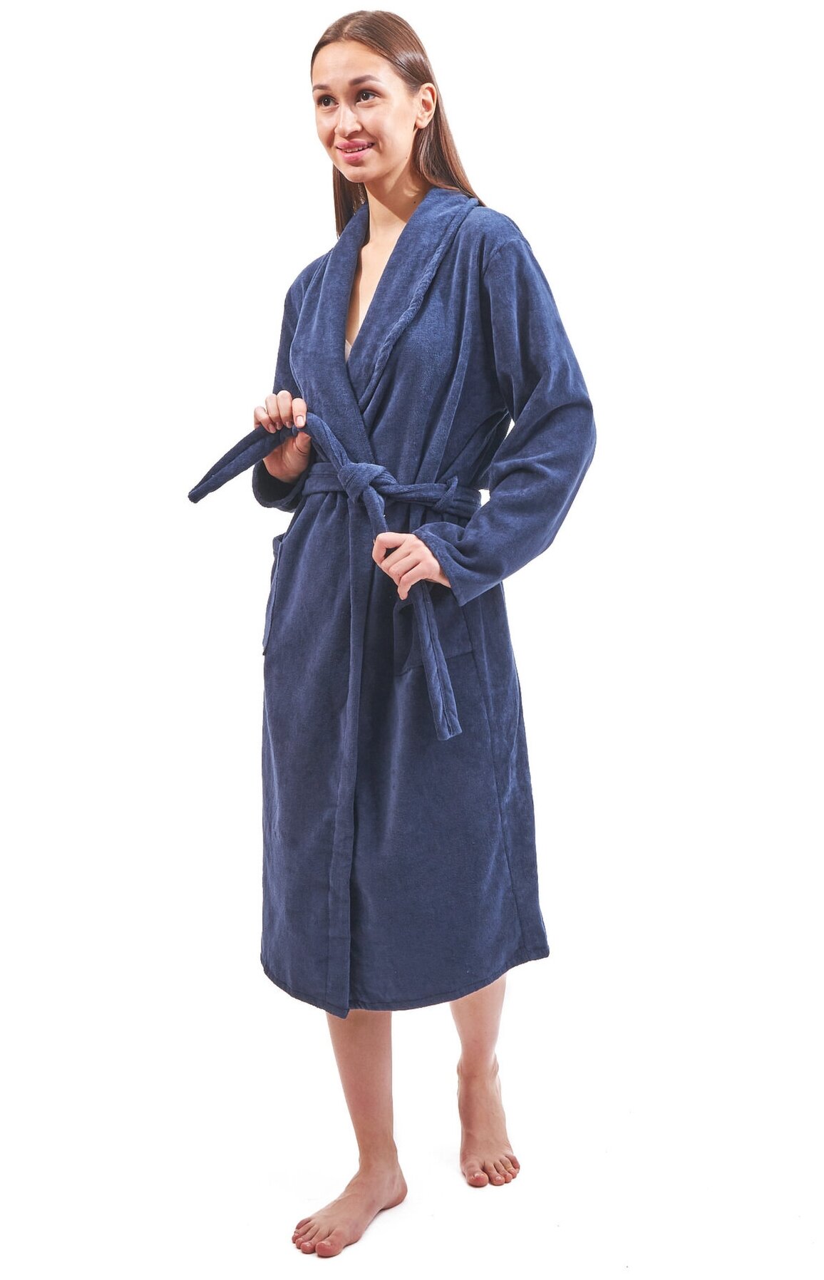 Велюровый женский халат темно-синий Elintale (темно-синий), 60-62 - фотография № 1