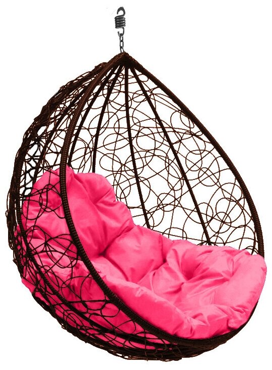 Подвесное кресло капля ротанг коричневое (без стойки), розовая подушка - фотография № 1