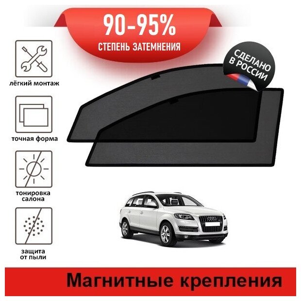 Каркасные шторки LATONIK PREMIUM на Audi Q7 1 (2005-2015) на передние двери на магнитах с затемнением 90-95%