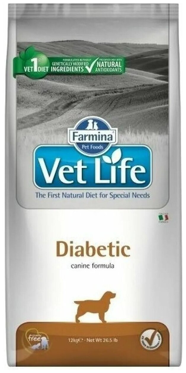 FARMINA VET LIFE CANIN DIABETIC для взрослых собак при сахарном диабете (12 кг) - фотография № 7