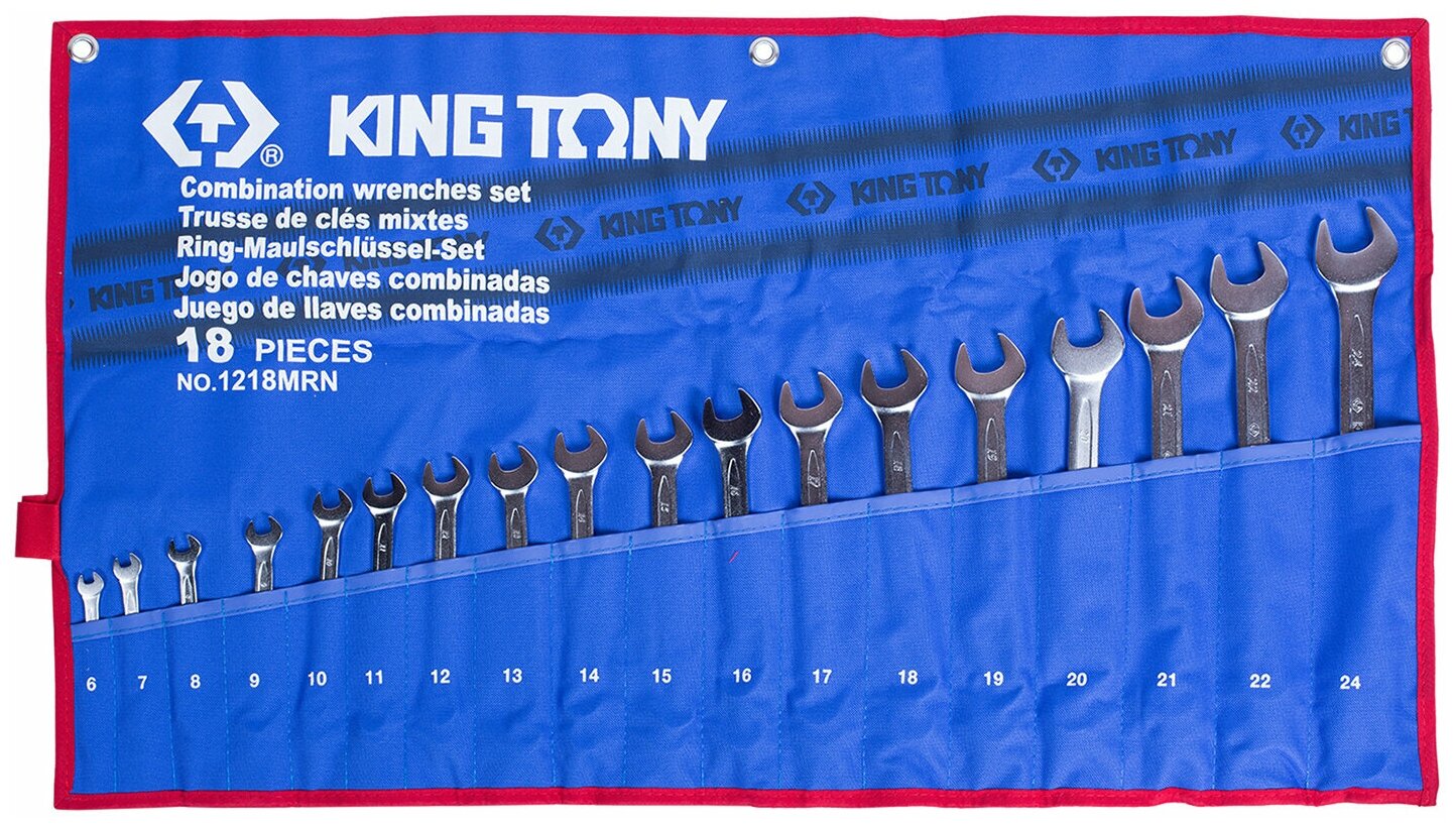 Набор комбинированных ключей, 6-24 мм чехол из теторона, 18 предметов KING TONY 1218MRN