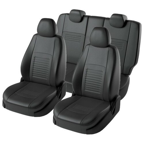 Авточехлы «Lord Auto Турин Экокожа» Lada Vesta l с 09.2015 г.в., раздельная задняя спинка (SD седан, чёрный/чёрный) #LA 302140