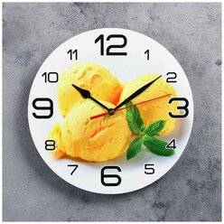 Часы настенные ТероПром 3571426, серия: Кухня, "Мороженое с мятой", плавный ход, d=24 см