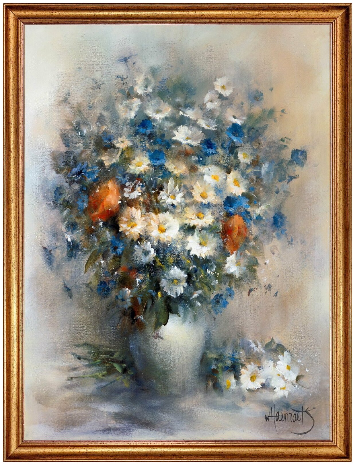 Картина на холсте, "Букет цветов", 80х60 см, художник - Willem Haenraets. Холст на деревянном подрамнике, оформлена в багет, Арт. ХВ-х38