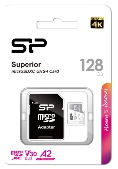 Карта памяти Silicon Power micro SDXC 128Gb Superior UHS-I U3 V30 A2 + ADP (100/80 Mb/s)