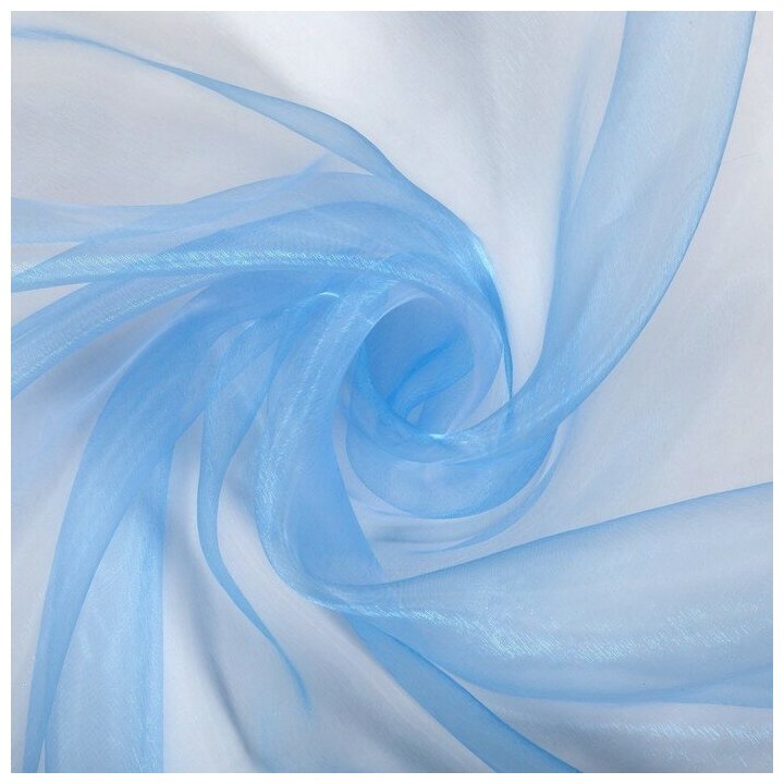 Штора тюль 145х260 см, органза, цвет голубой, на шторной ленте, 100% полиэстер - фотография № 9