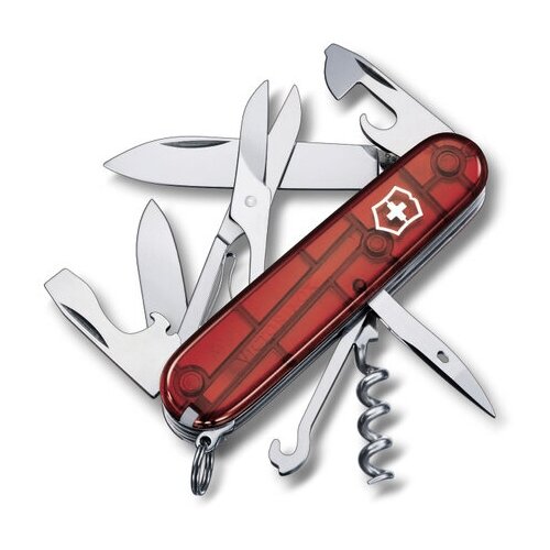 Нож Victorinox Climber, 91 мм, 14 функций, полупрозрачный красный