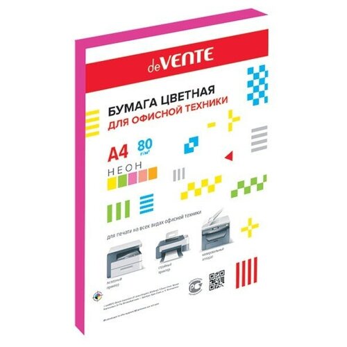 Бумага цветная А4 50л, deVENTE 80г/м2 цв. малиновый неон. 2072611 бумага цв бархатн devente а4 5цв 5л а4 с европод 8040511