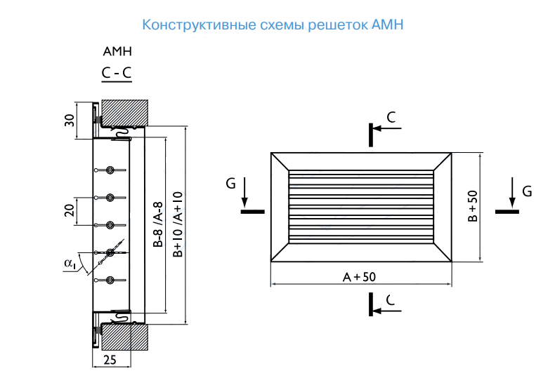 Решетка вентиляционная АМН 500х150