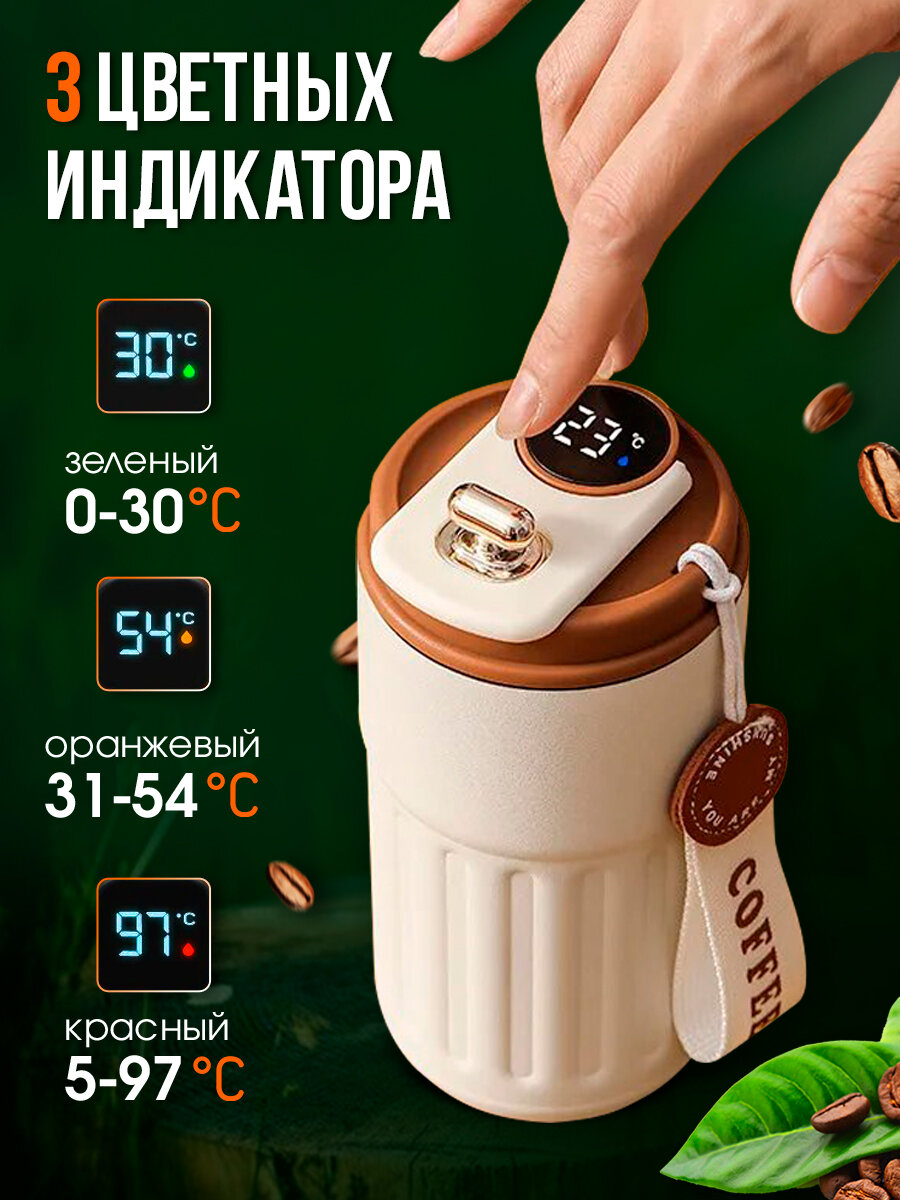 фото Термокружка для кофе, чая с датчиком температуры 500 мл LED экран