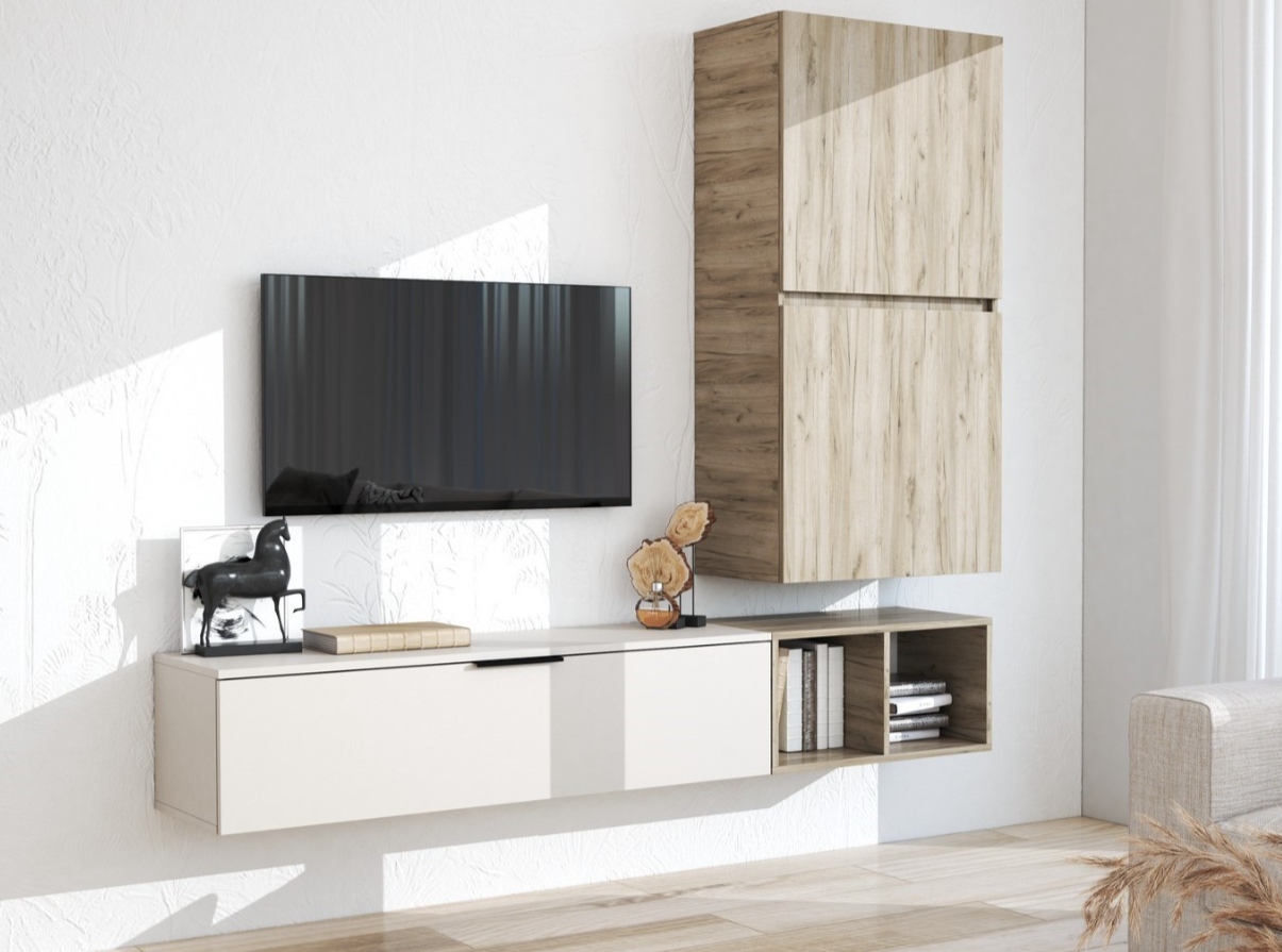 фото Гостиная "Бохо" Дуб крафт серый / Кашемир Д180*Г35*В195