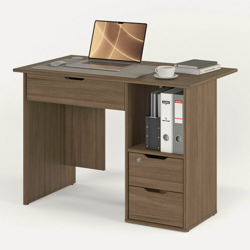 Изображение товара Письменный стол с двумя узкими и одним широким ящиком и высокой нишей для папок МагМебель №62Я тумба справа ясень шимо тёмный