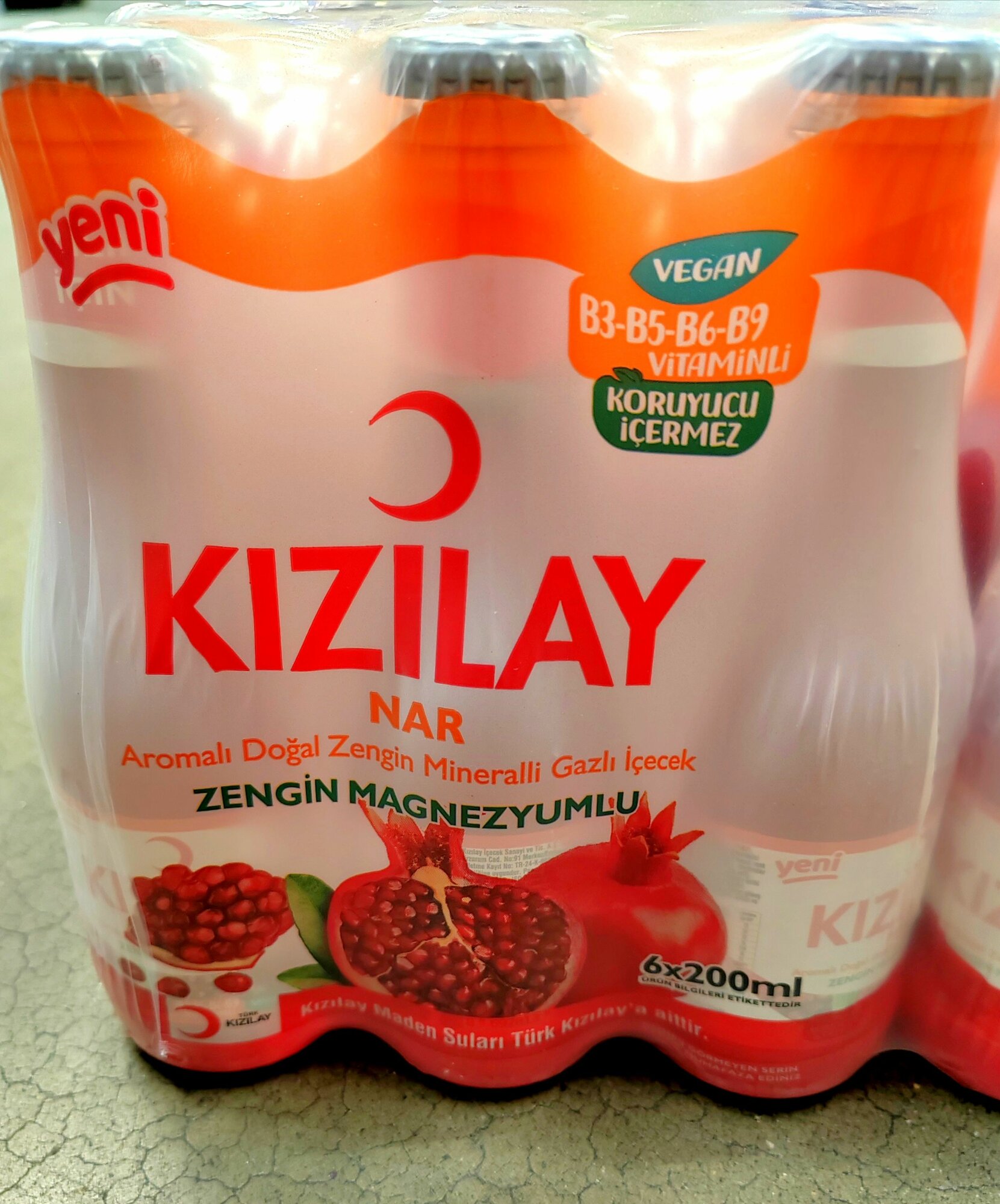 Kizilay, Минеральная газированная вода с Гранатом, 6 бутылок х 0.2 л, Турция