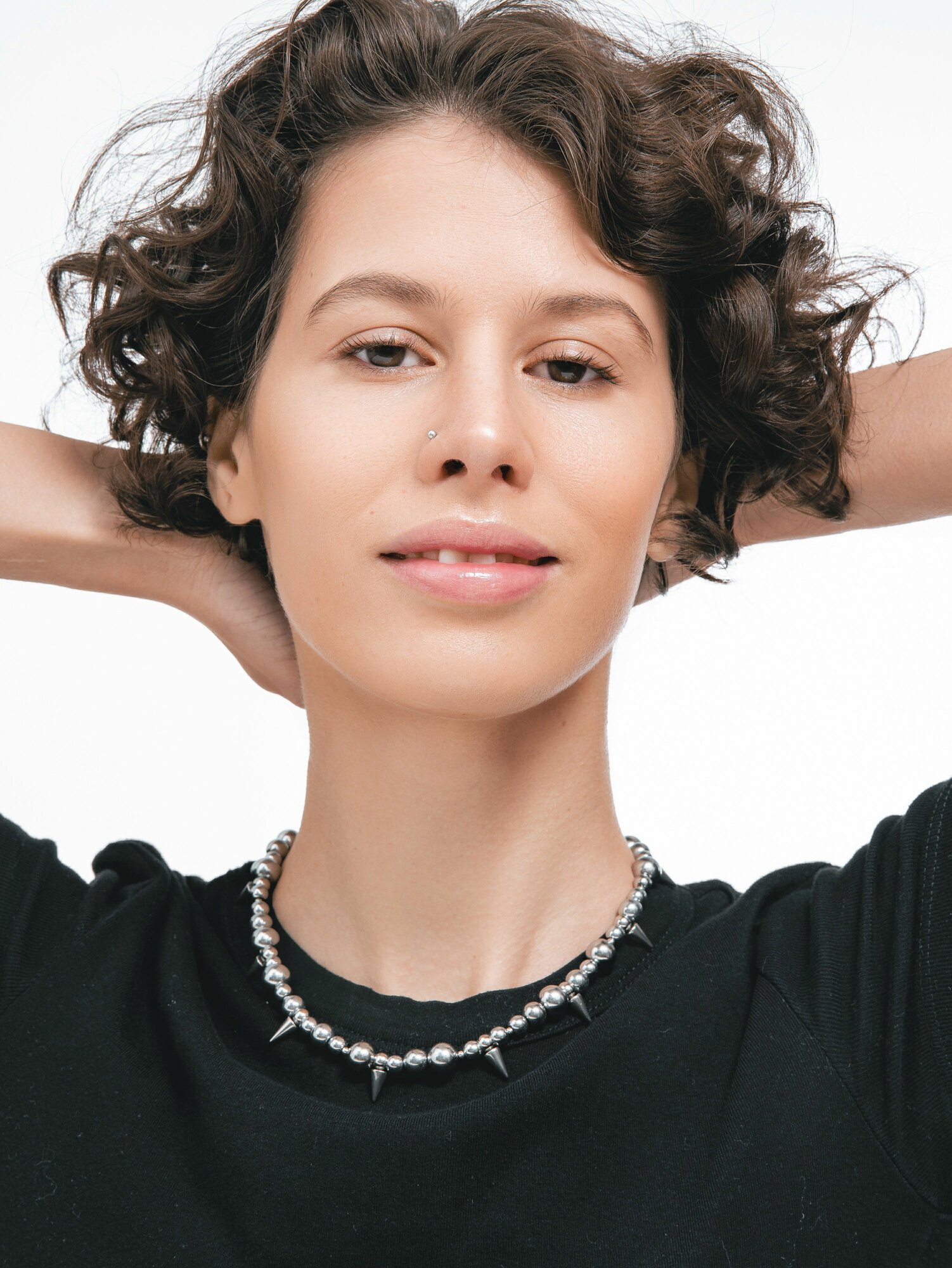 Колье ДУША_BRAND, гематит, длина 42 см, серебристый — фото 1