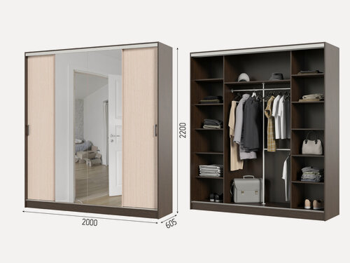 Изображение товара Вместительный шкаф-купе Альянс 2,0 (2000*2200*610 мм), венге/белфорт