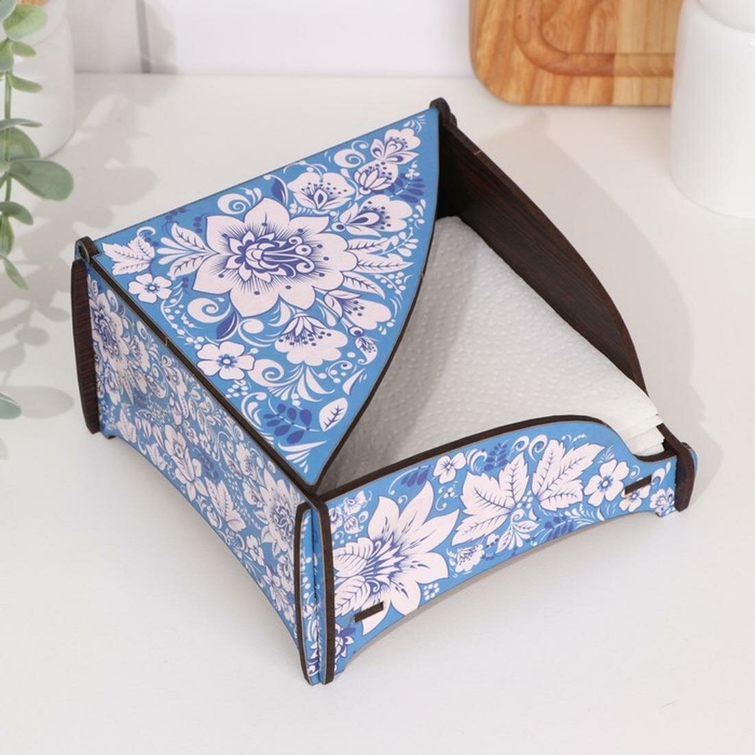 Салфетница деревянная Дарим красиво "Гжель", с декором, 1 шт.