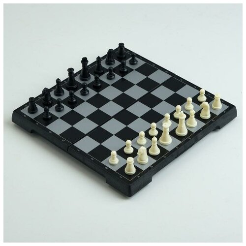 Игра настольная Шахматы, магнитная доска, 19.5 х 19.5 см, чёрно-белые игра настольная магнитнаяшахматы чёрно белые в коробке 24 5х24 5 см 2590516
