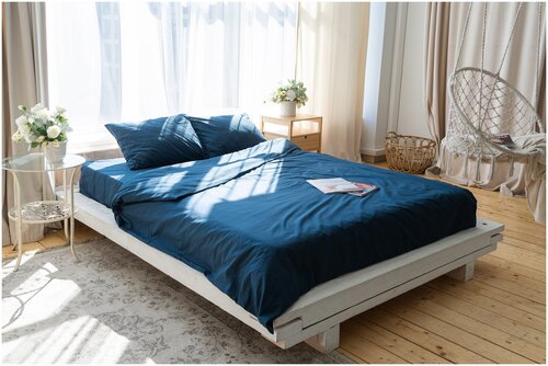 Комплект постельного белья ZonaSona однотонный Синий, 2 спальный, поплин, наволочки 70х70 2 шт.