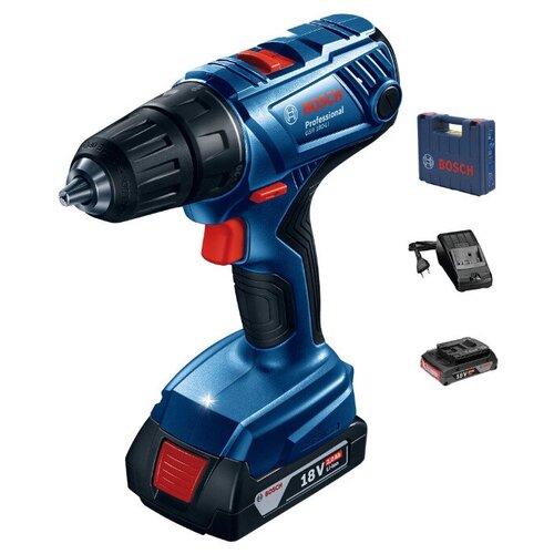 Дрель-шуруповерт для сверления металла дерева пластика завинчивания винтов и саморезов аккумуляторная Bosch GSR 180 Li 06019F8123 18 В Li-Ion 2x2 Ач 1796000₽