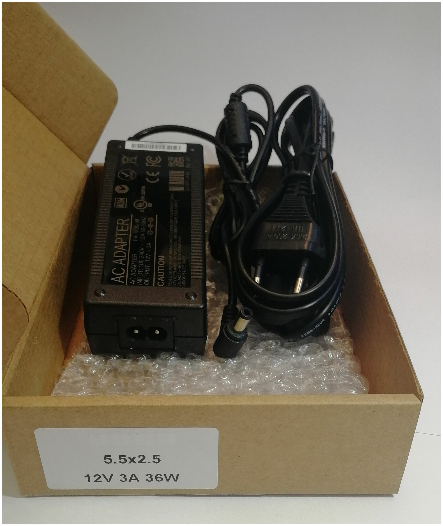 Блок питания для монитора 12V 3A 36W штекер 55 x 25 мм с сетевым кабелем