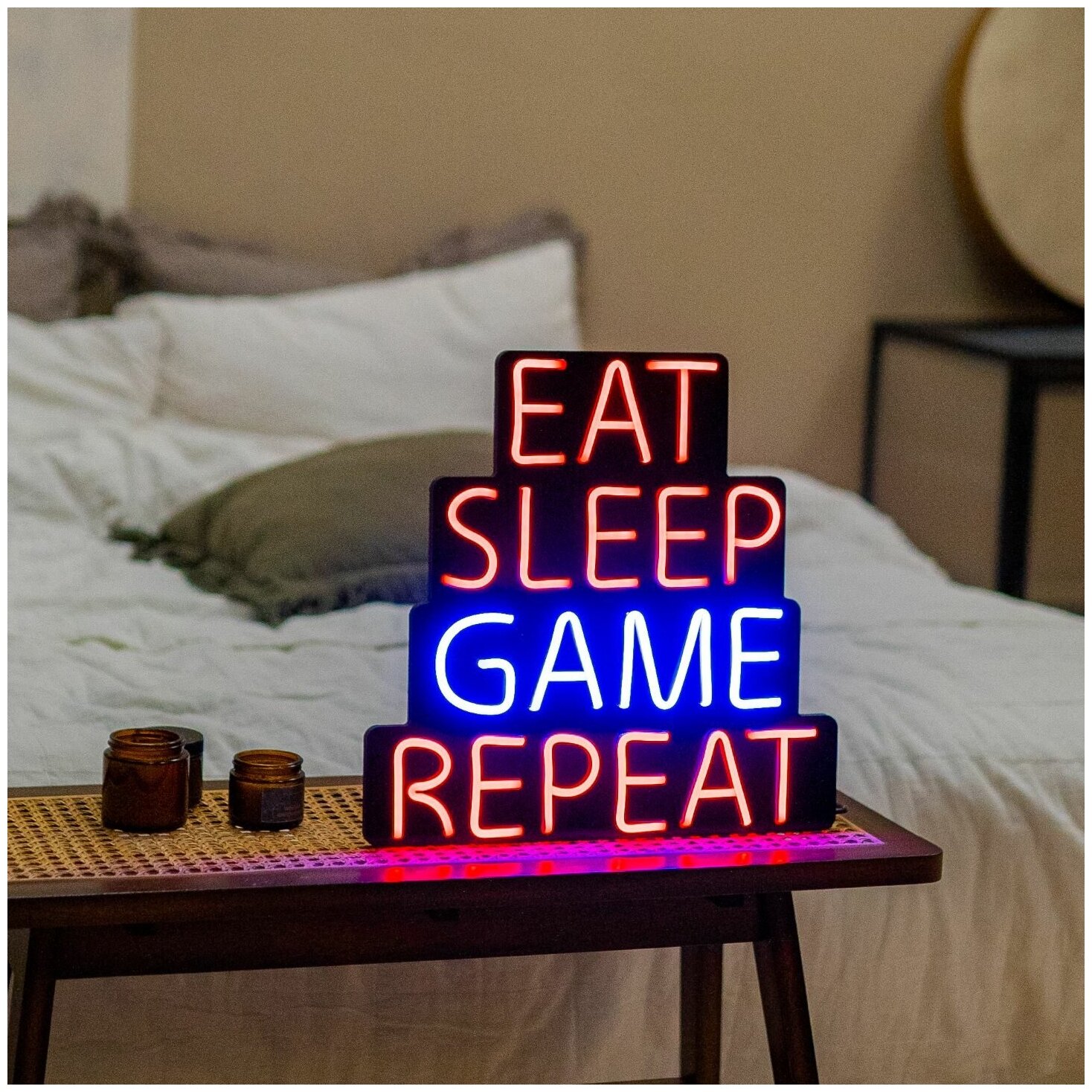 Табличка неоновая Eat, Sleep, Game, Repeat, 35х30 см