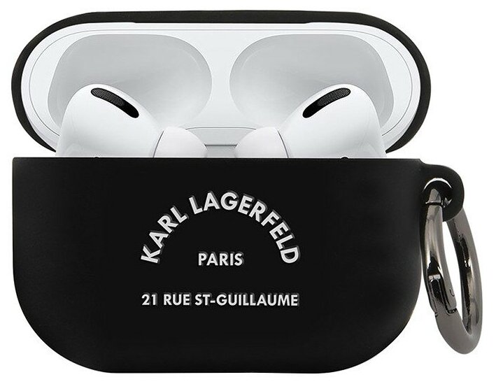Чехол Karl Lagerfeld Silicone RSG logo с кольцом для Airpods Pro, черный