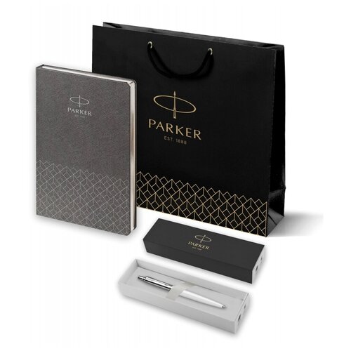 Подарочный набор: Шариковая ручка Parker Jotter K60, цвет: White и Ежедневник недатированный, серый