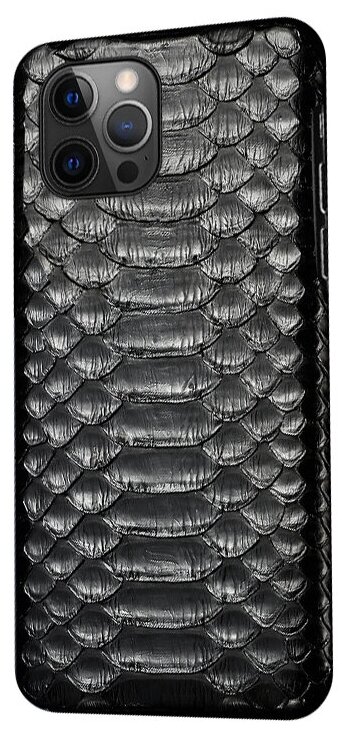 Чехол-накладка Чехол. ру для iPhone 12 Pro Max (6.7) обтянутый натуральной кожей змеи (Питона) неповторимая экзотическая с фактурой отделкой черный.