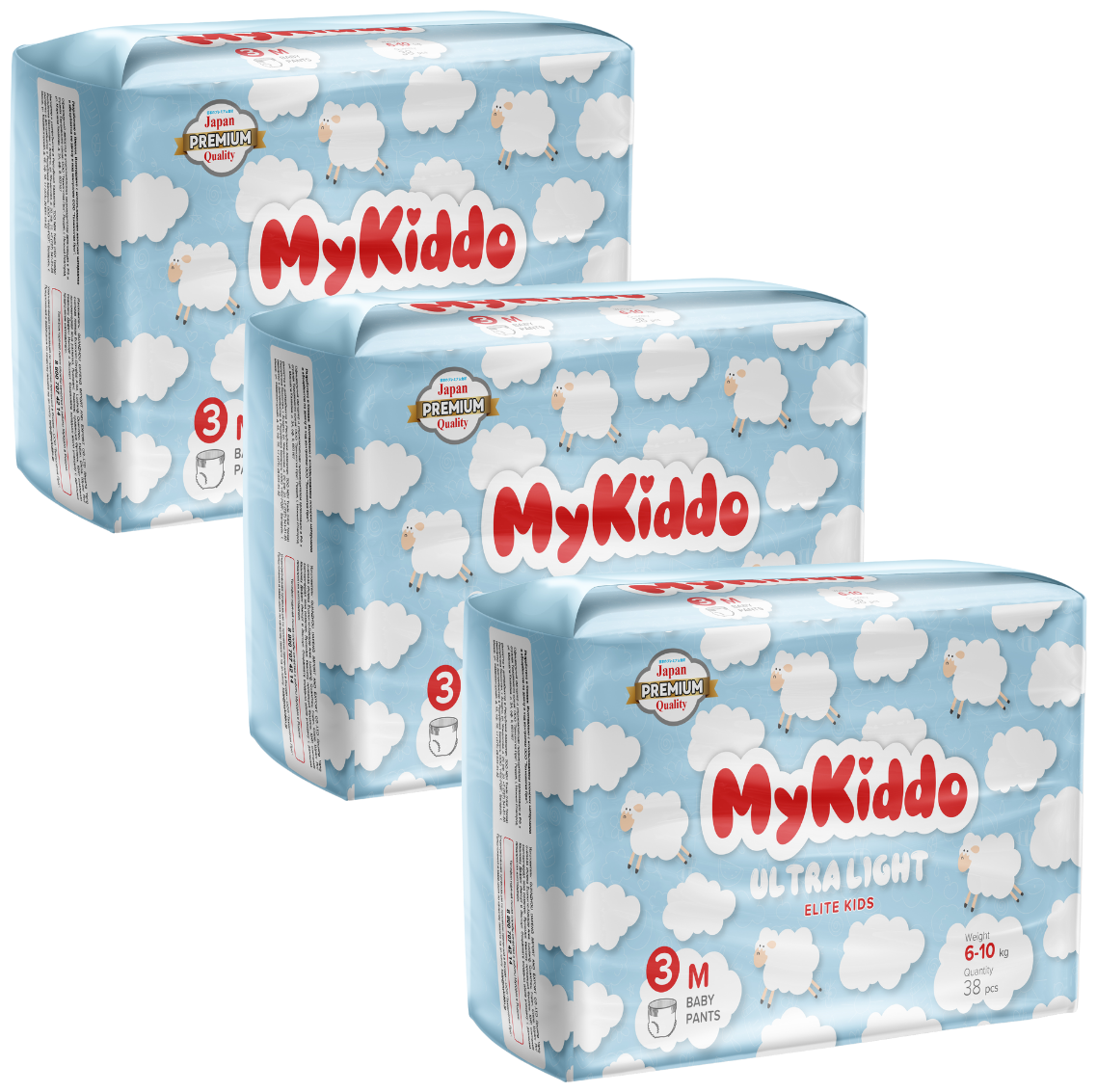 Подгузники трусики детские с индикатором влаги MyKiddo Elite Kids Pants M ( 6 -10 кг) 114 шт (3 упак х 38 шт)