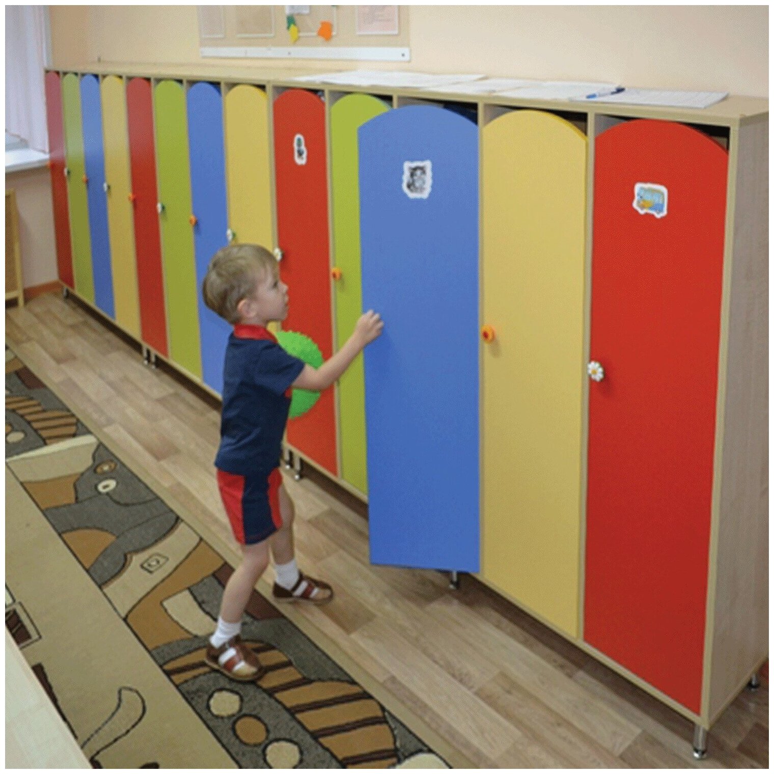 Шкаф для одежды детский, 3 отделения, 1080×340×1340 мм, бук бавария/цветной фасад - фотография № 2