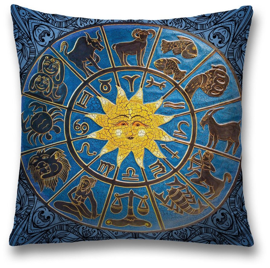 Наволочка декоративная на молнии, чехол на подушку JoyArty "Знаки зодиака и солнце" 45х45 см